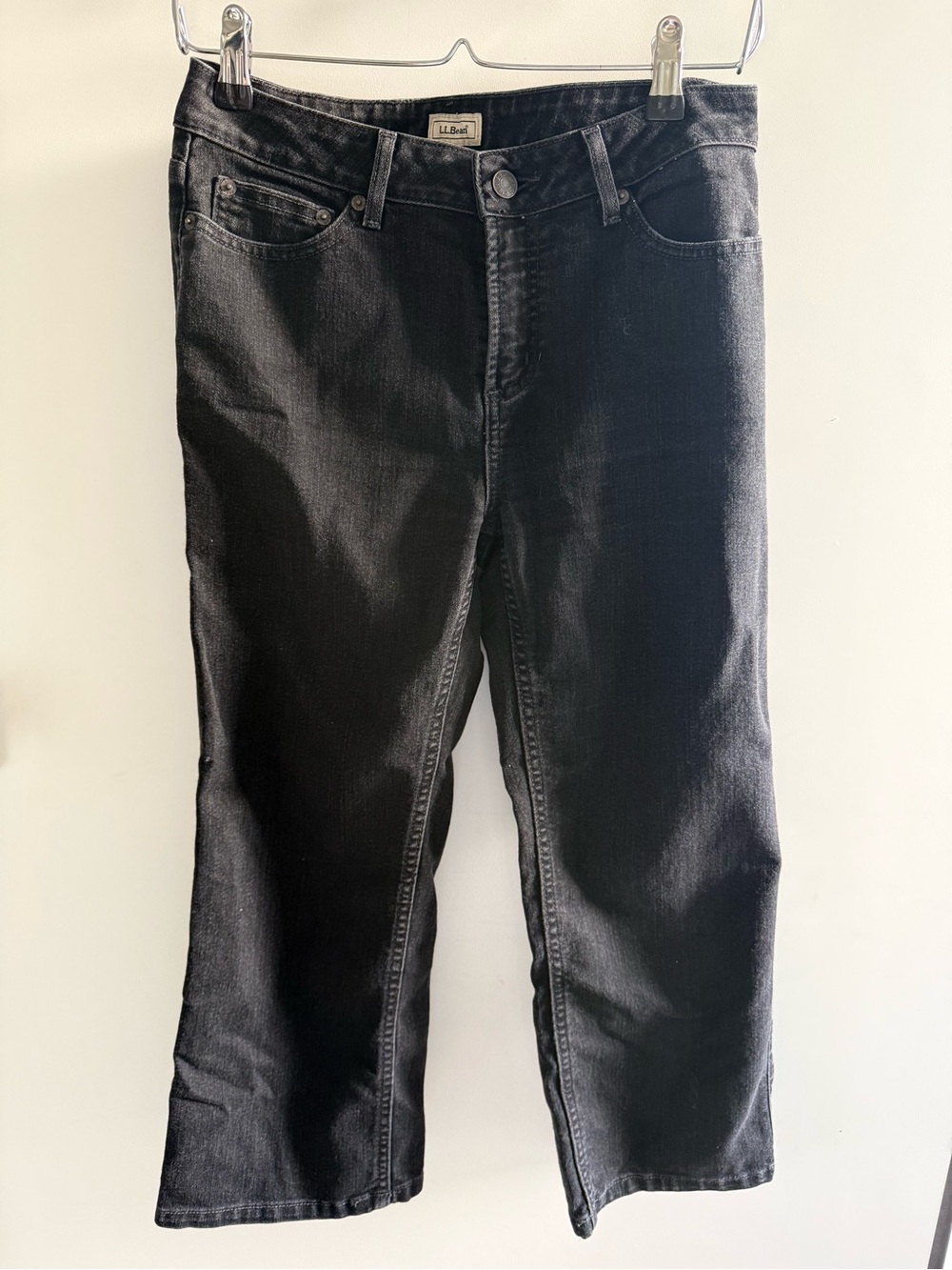 Vintage L.L. Bean Women's Black Straight-Leg Jeans Cropped